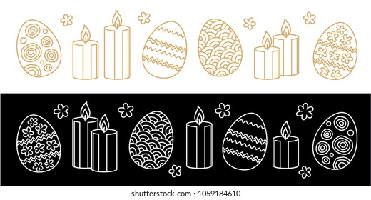Vector editable stroke line Easter eggs and candles icons