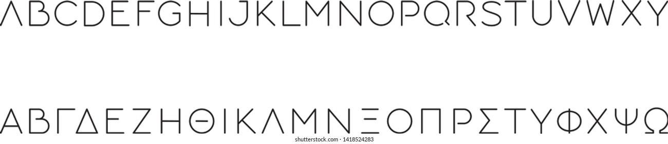 Vector editable stroke line English and Greek custom designed capital letters
