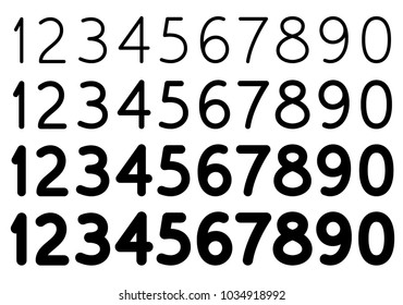 Vector editable stroke line numbers of various thicknesses