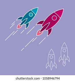 Vector editable stroke line rockets illustration