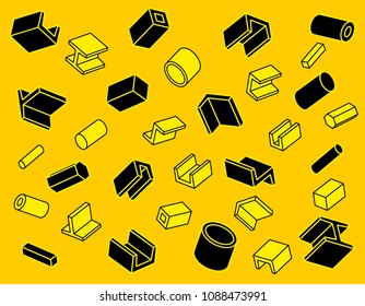 Vector editable stroke line set of isometric steel icons on yellow background
