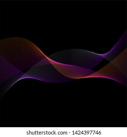 Vector editable stroke lines designed abstract horizontal colorful elegant waves on dark background