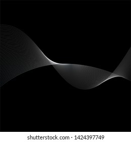 Vector editable stroke lines designed abstract horizontal white elegant wave on black background