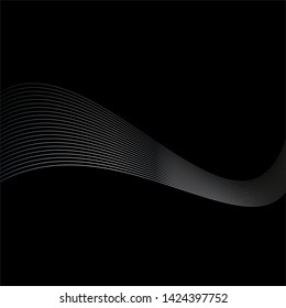 Vector editable stroke lines designed abstract horizontal silver elegant wave on black background