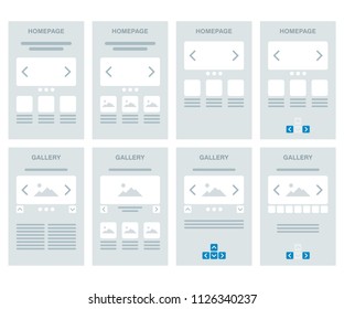 Vector Editable Stroke Lines Generic Website Ans App Homepage And Gallery Low Fidelity Wireframe Templates