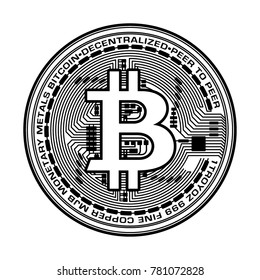 Vector editable strokes bitcoin printed circuit board illustration