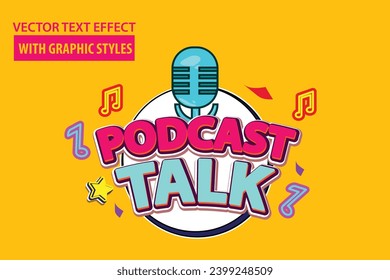 vector editable template text effect podcast music concert for promotional headlines for podcast events, music or interviews, logotype or banner for social media and business