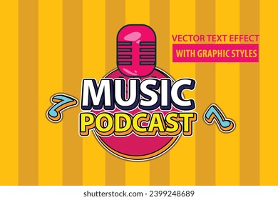 vector editable template text effect podcast music concert for promotional headlines for podcast events, music or interviews, logotype or banner for social media and business