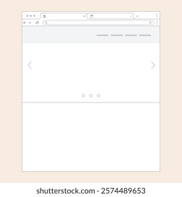 Vector editable web browser wireframe with tabs, icons, adress bar, slider, top navigation menu and screen details ready for your ux and ui projects