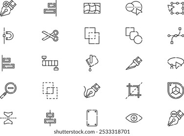 A coleção de ícones das ferramentas de edição de vetor é uma ilustração vetorial com traçado editável.