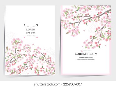 Vector editorial design frame set of Korean spring scenery with cherry trees in full bloom. Design for social media, party invitation, Frame Clip Art and Business Advertisement