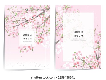 Vector editorial design frame set of spring scenery with cherry trees in full bloom. Design for social media, party invitation, Frame Clip Art and Business Advertisement		