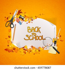 Vector Education Background Design with Space For Your Text on Empty Paper. Collection of School Equipment. 