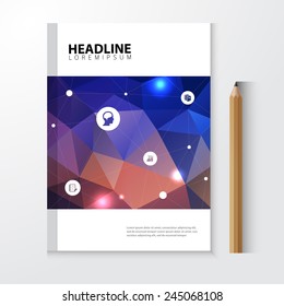 Vector education book cover design polygonal background with pencil