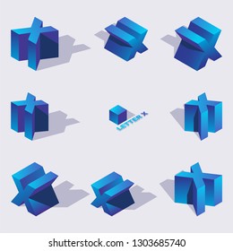 Vector education collection with cyrillic or latin letter X in isometric style with shadows and gradient coloring. Isolated on background alphabet set with capital and lowercase letters
