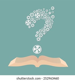 Vector education concept with book icon and question mark