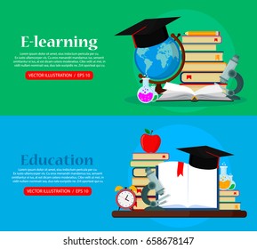 Vector Education Concept Books Globe Microscope Stock Vector (Royalty ...