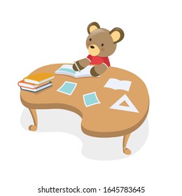 Vector education concept for kids with a fun teddy bear on table