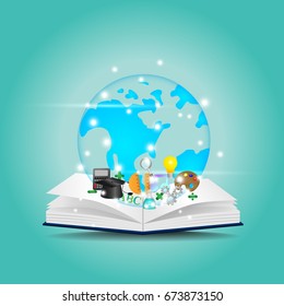vector education concept , knowledge , open book and icon subjects,background