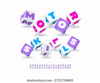 Concepto de Educación de Vector. Bloques de fuente de niños. Conjunto de letras y números de alfabeto de cubo 3D.