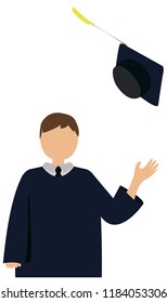 Vector education concept with students in graduation gown and mortarboard