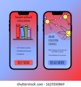 Vector education courses mobile application template. Modern illustration for design and web.