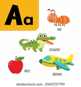 Vector of education english alphabet with cute cartoon for kids Letter A