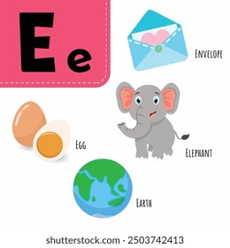 Vector of education english alphabet with cute cartoon for kids Letter E