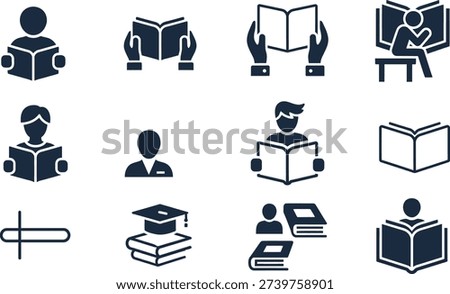 Vector education featuring collection of reading and education icons with books and...