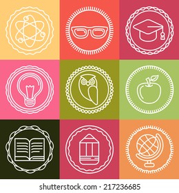 Vector education icons and logos in outline style - set of design elements
