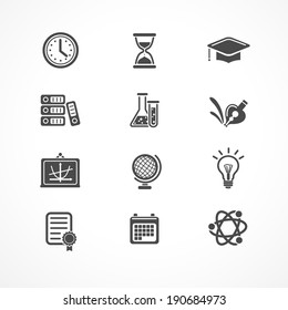 Vector education icons set. Black on white