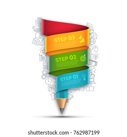 Vector education infographic. Pencil with 3 options, parts, steps or processes. Can be used for workflow layout, diagram, number options, web design.