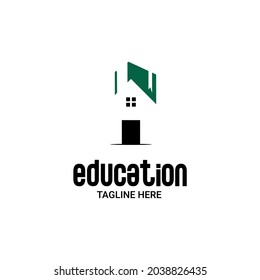 logotipo de educación vectorial con icono de libro y casa