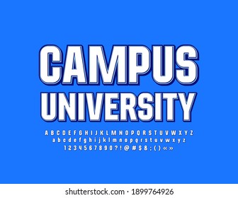 Vector education logo Campus University. Trendy style Font. Youth Alphabet Letters and Numbers set