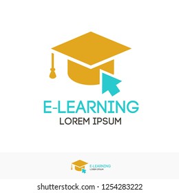 Vector education logo color style isolated on background with academic cap for online school symbol, internet e learning center and graduation concept, distant online courses and training icon 10 eps