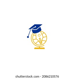 vector is education logo. Consists of globe, pen and graduation cap elements.
