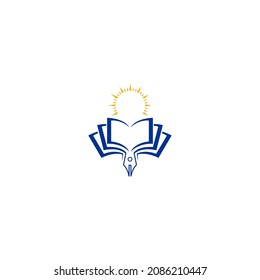 vector es el logotipo educativo. Consta de elementos de lápiz, libro y lámpara.