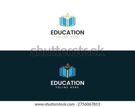 Vector education logo with open book and stars, customizable tagline, suitable for educational institutions