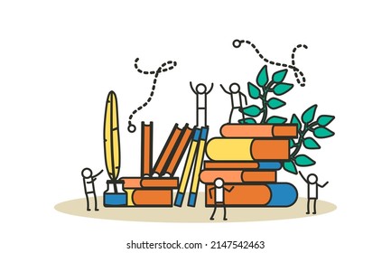 Vector education people person book illustration concept business background. Character school student knowledge learning. Web library reading group. Training course banner graduation class