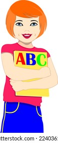 vector education and school little student girl with books