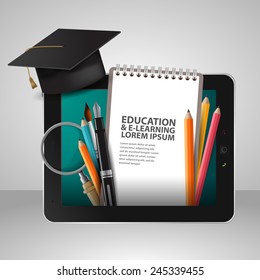 Vector Education school university e-learning concept with tablet