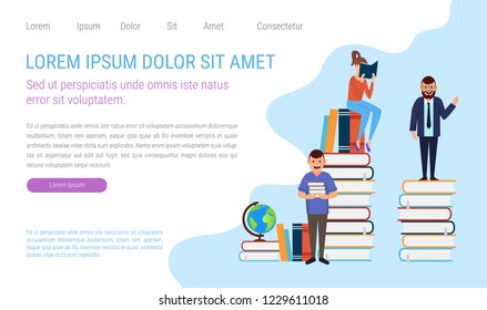 Vector education web page design templates. Education landing. Flat reading people with books