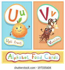 Vector educational alphabet food cards.
