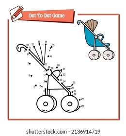 vector educational game illustration of dot to dot puzzle with doodle stroller