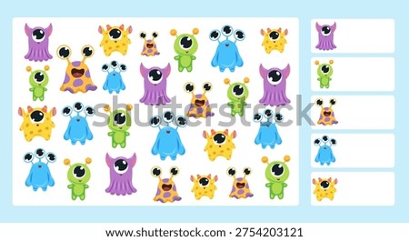 Vector educational game I Spy with cute funny aliens. Find how many pieces are hidden in the illustration. Perfect for kids learning activities, worksheets, or apps.