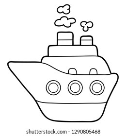Vector educational illustration of cute cartoon  retro ship for children, coloring page