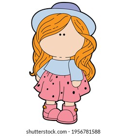 Vektorgrafik von süßer Cartoon-Stoffpuppe für Kinder und Schrott