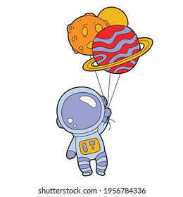 Vector educational illustration of cute cartoon astronaut for children and scrap book