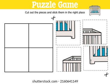 Niños educadores vectores puzzle juego para cortar y pegar piezas con cama de doodle 