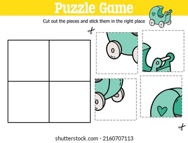 Niños educadores vectores puzzle juego de cortar y pegar piezas con muñeca de doodle